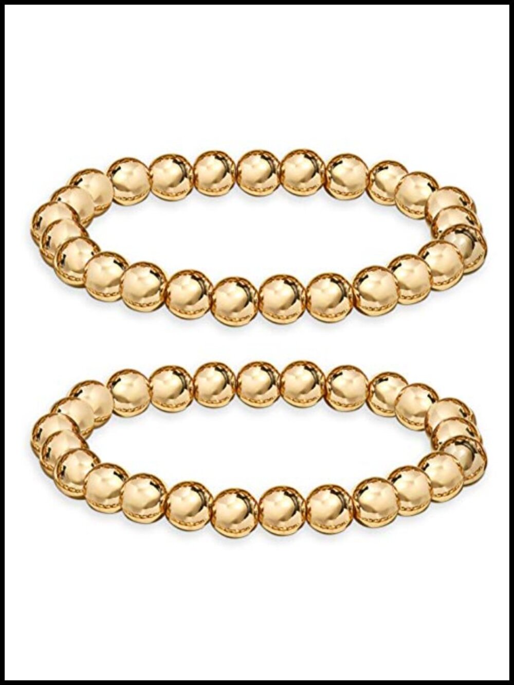 Stackable Gold Plated Brass Beaded Stretch Bracelets for Women Set of 2